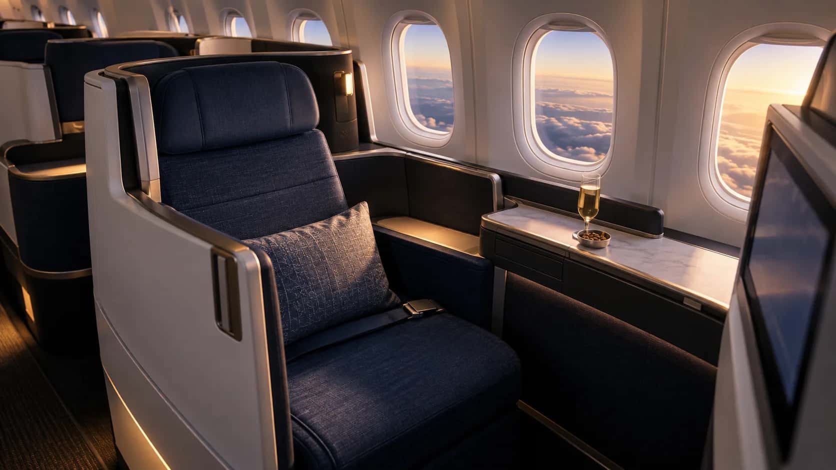United Polaris cabin, private suite interior on United Airlines