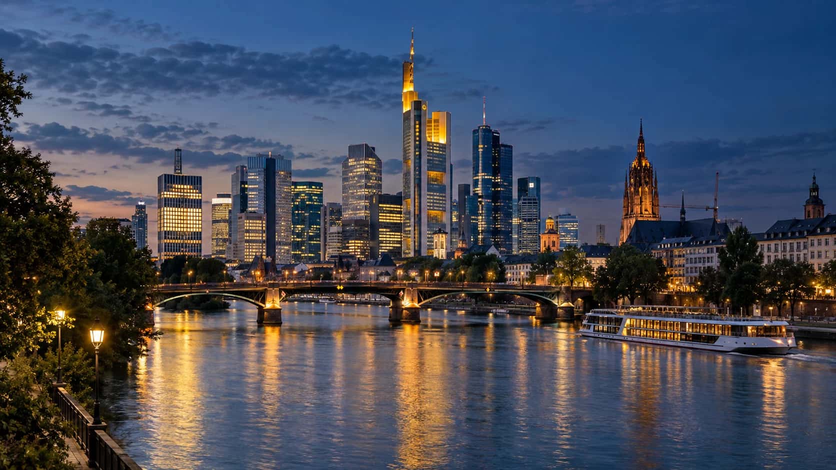 Cityscape of Frankfurt, Germany, arrival city for this First Class route