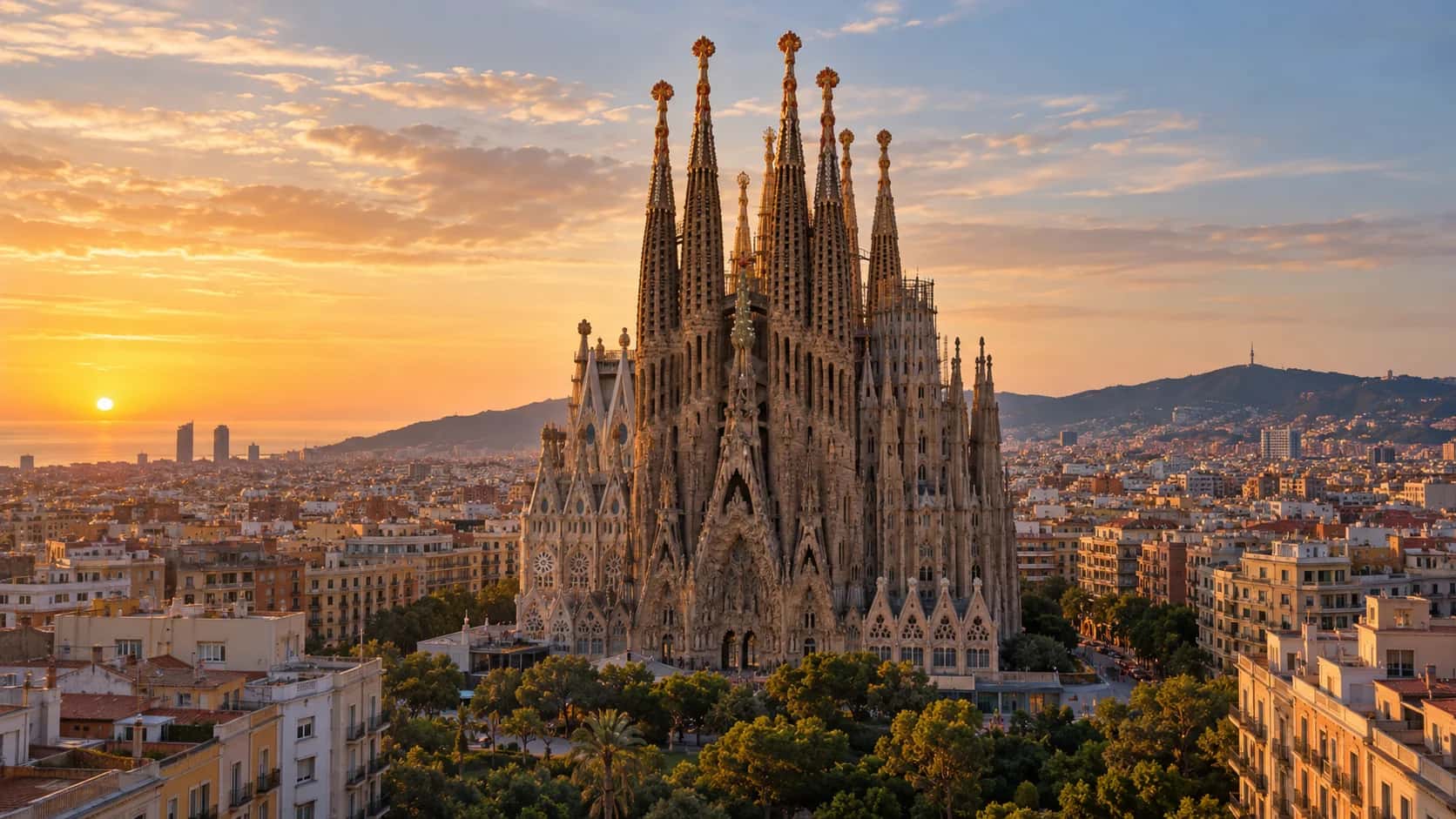 Cityscape of Barcelona, Spain, arrival city for this First Class route