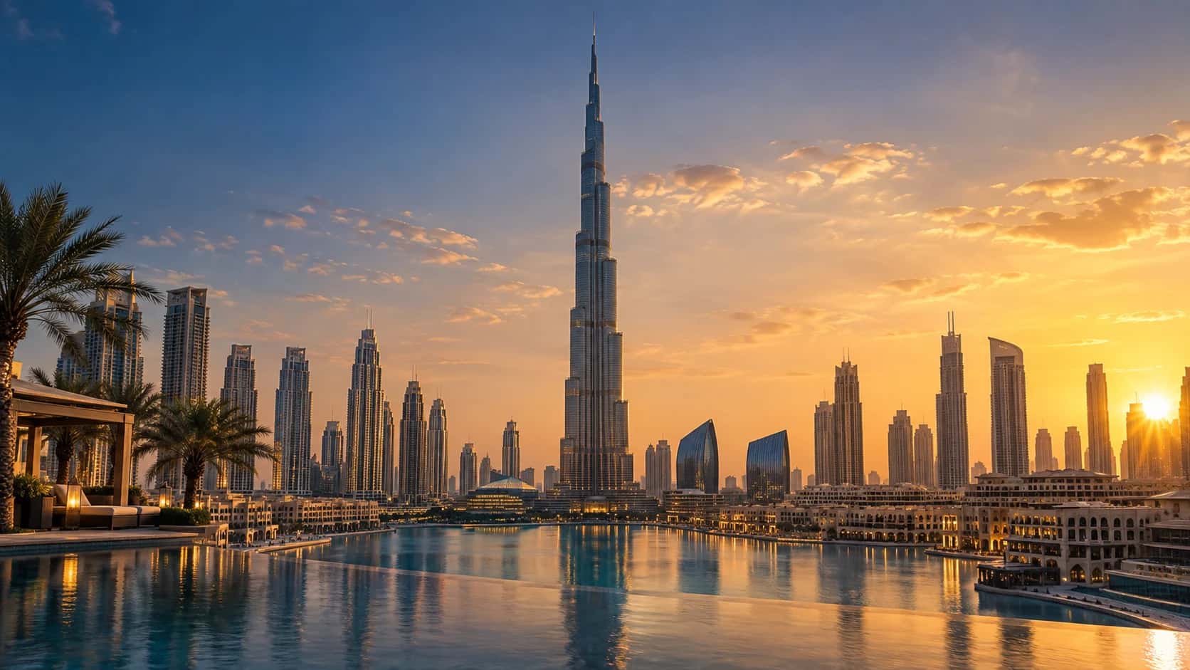Cityscape of Dubai, United Arab Emirates, First Class flight destination