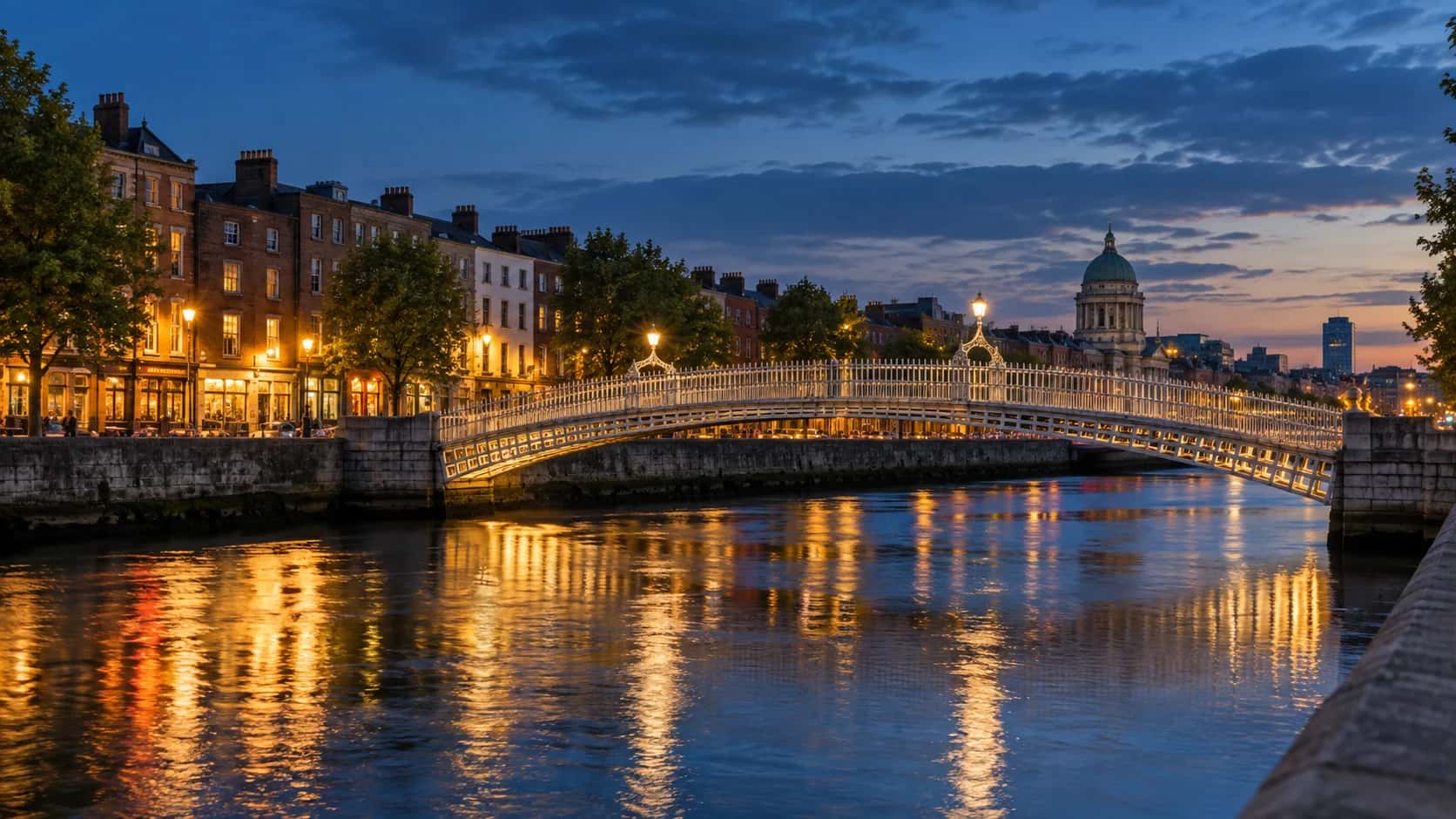Cityscape of Dublin, Ireland, First Class flight destination