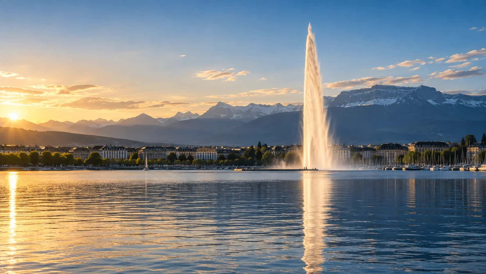 Cityscape of Geneva, Switzerland, arrival city for this First Class route