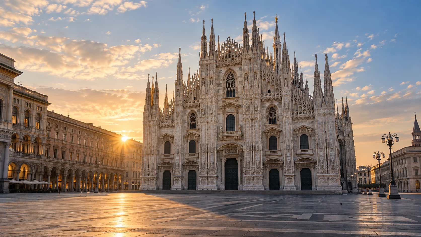 Cityscape of Milan, Italy, arrival city for this First Class route