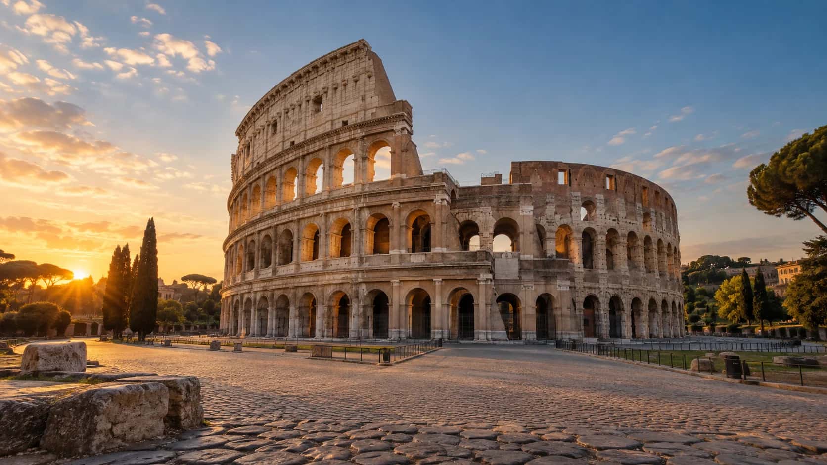 Cityscape of Rome, Italy, arrival city for this First Class route