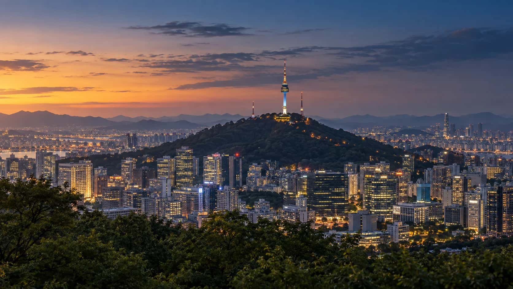 Cityscape of Seoul, South Korea, First Class flight destination