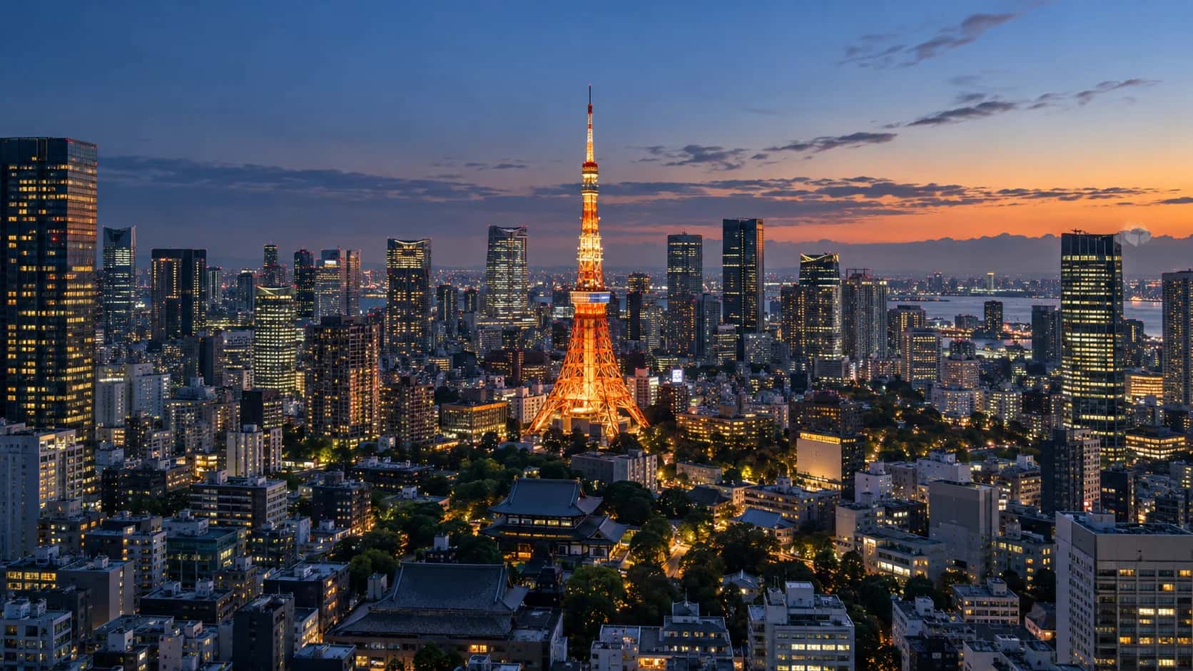 Cityscape of Tokyo, Japan, arrival city for this First Class route