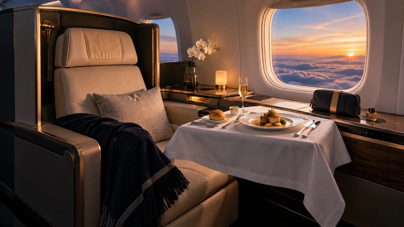 Editorial illustration for What Is First Class? Everything That's Included